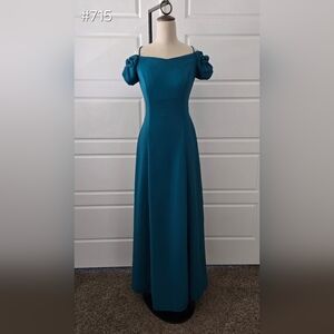 Teal Off-Shoulder Simple Maxi Formal Dress